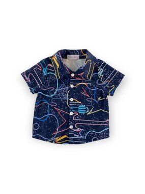 Boy's Space-Themed Button-Up Shirt - Short Sleeve Size 8 Youth